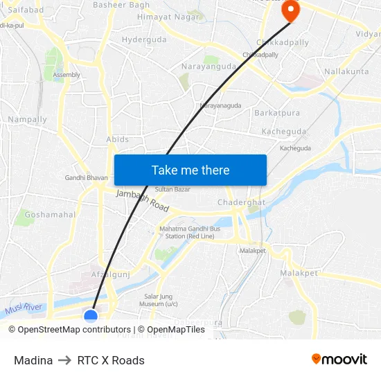 Madina to RTC X Roads map