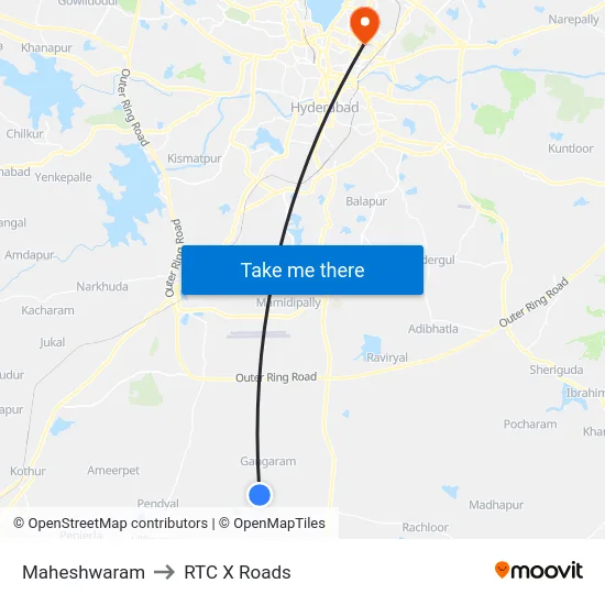 Maheshwaram to RTC X Roads map