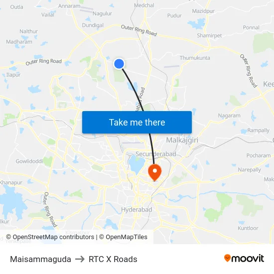 Maisammaguda to RTC X Roads map