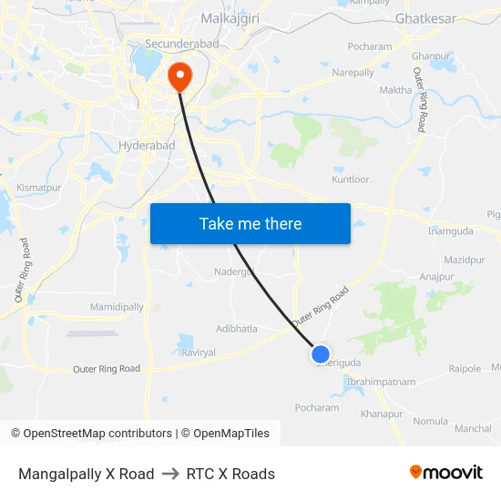 Mangalpally X Road to RTC X Roads map
