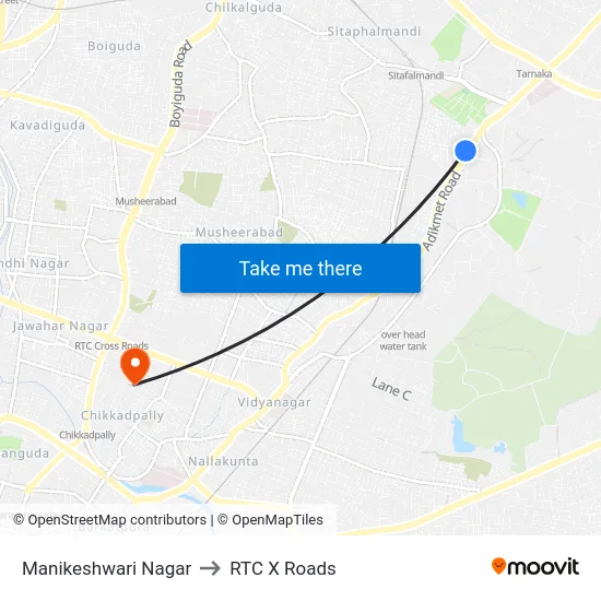 Manikeshwari Nagar to RTC X Roads map