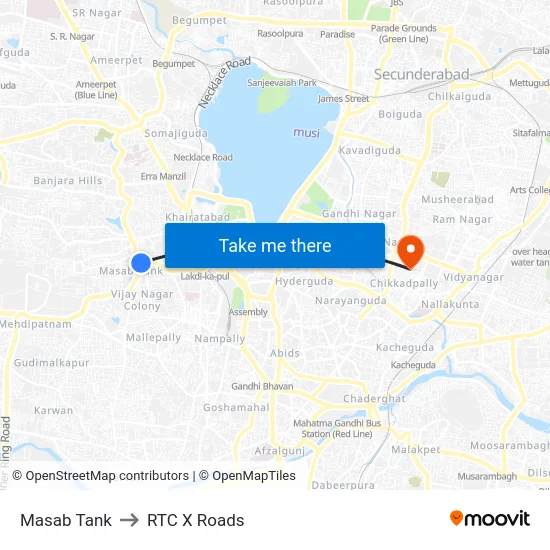 Masab Tank to RTC X Roads map
