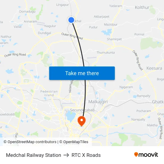 Medchal Railway Station to RTC X Roads map