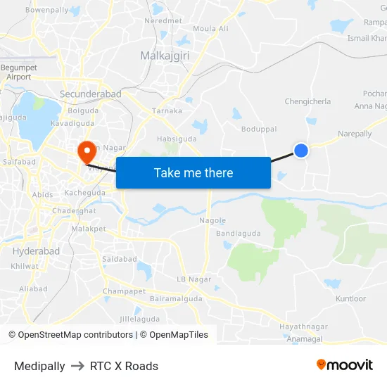 Medipally to RTC X Roads map