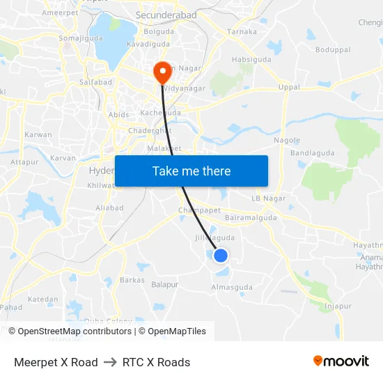 Meerpet X Road to RTC X Roads map