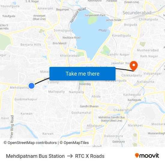 Mehdipatnam Bus Station to RTC X Roads map