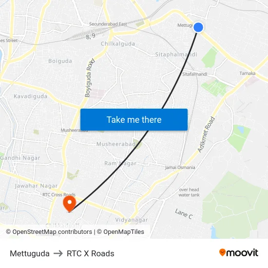 Mettuguda to RTC X Roads map