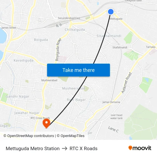 Mettuguda Metro Station to RTC X Roads map