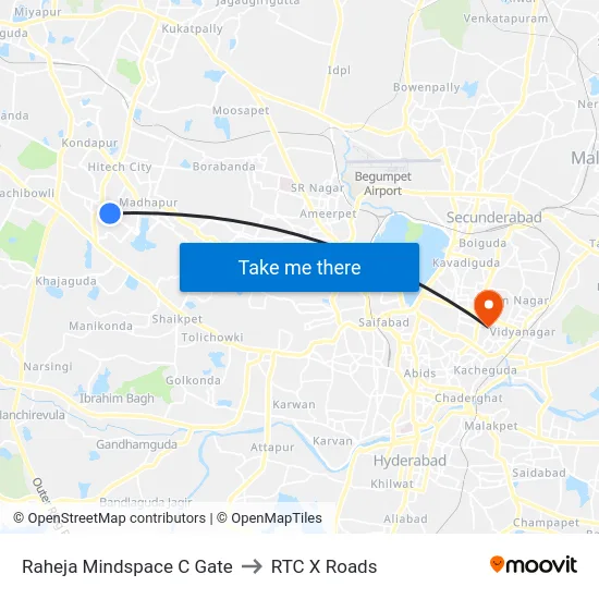 Raheja Mindspace C Gate to RTC X Roads map