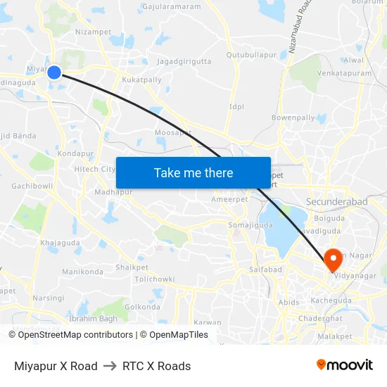 Miyapur X Road to RTC X Roads map