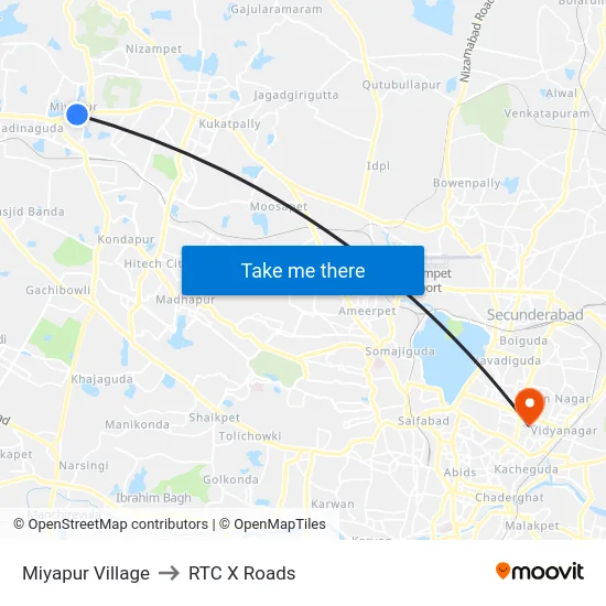 Miyapur Village to RTC X Roads map