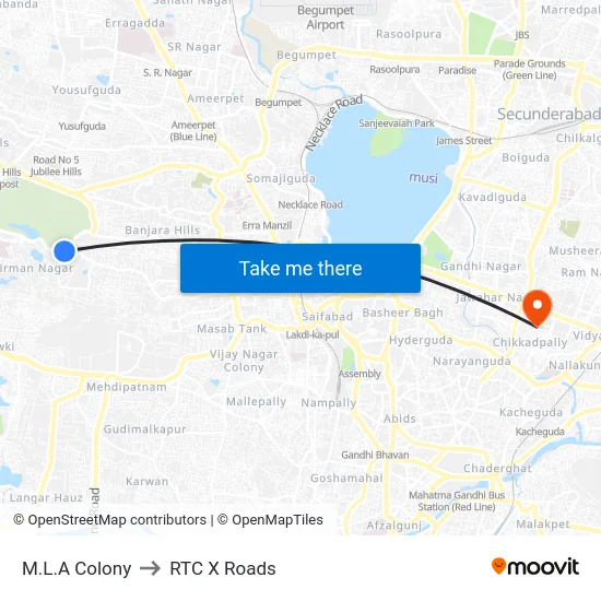 M.L.A Colony to RTC X Roads map