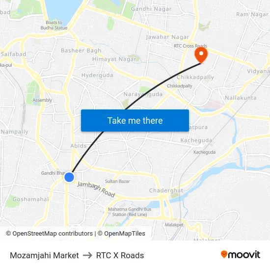 Mozamjahi Market to RTC X Roads map