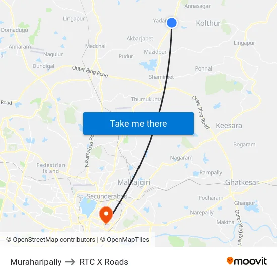Muraharipally to RTC X Roads map