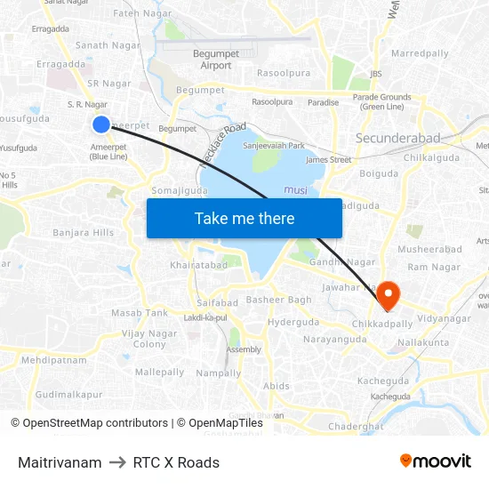Maitrivanam to RTC X Roads map