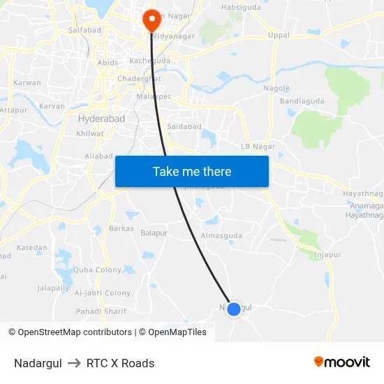Nadargul to RTC X Roads map