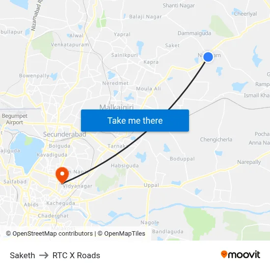 Saketh to RTC X Roads map