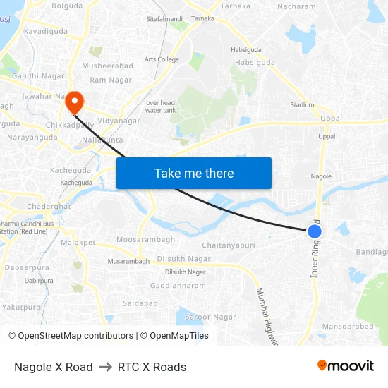 Nagole X Road to RTC X Roads map