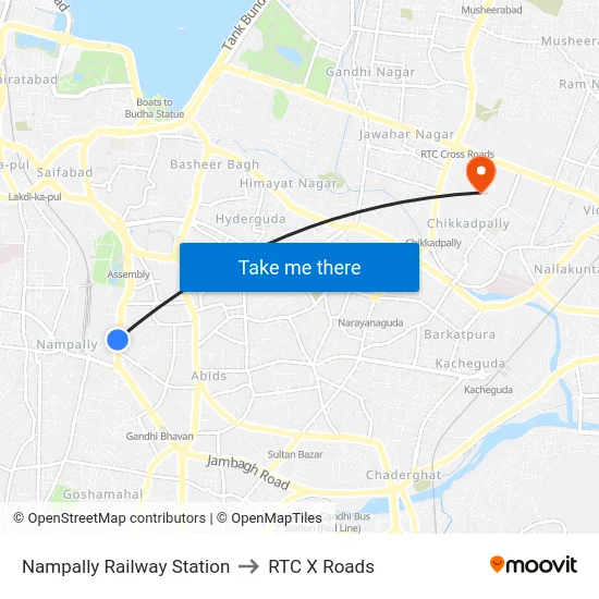 Nampally Railway Station to RTC X Roads map