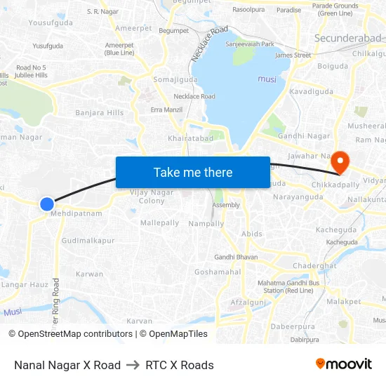 Nanal Nagar X Road to RTC X Roads map
