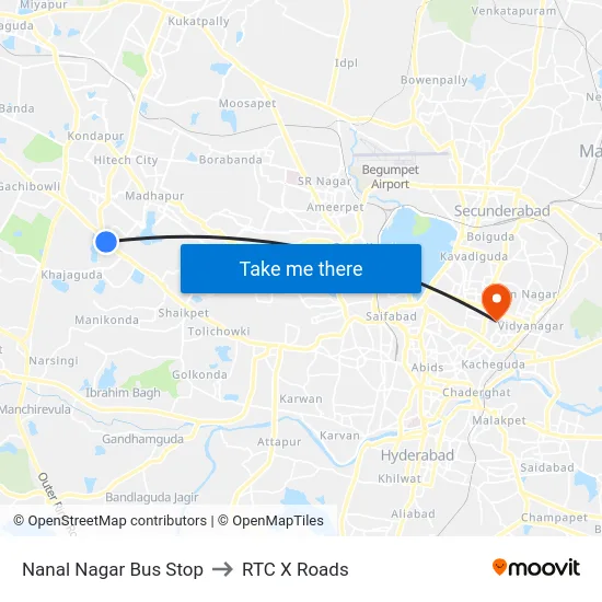Nanal Nagar Bus Stop to RTC X Roads map