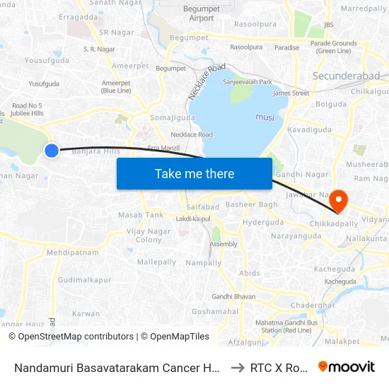 Nandamuri Basavatarakam Cancer Hospital to RTC X Roads map