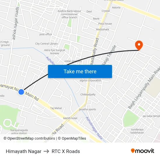 Himayath Nagar to RTC X Roads map