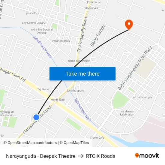 Narayanguda - Deepak Theatre to RTC X Roads map