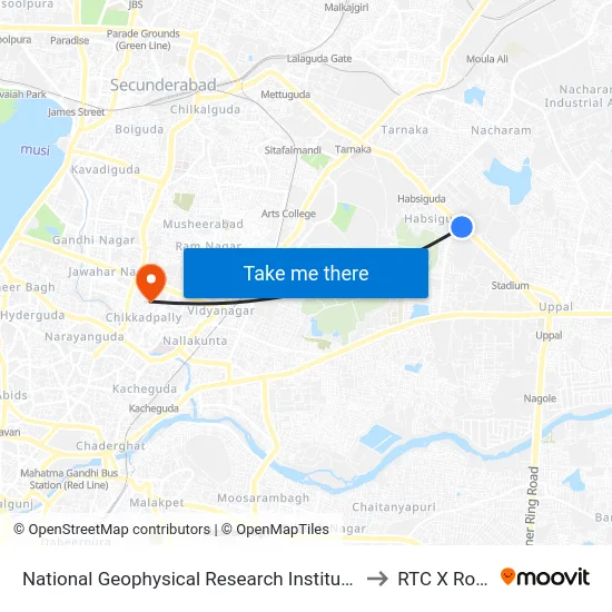 National Geophysical Research Institute (Ngri) to RTC X Roads map