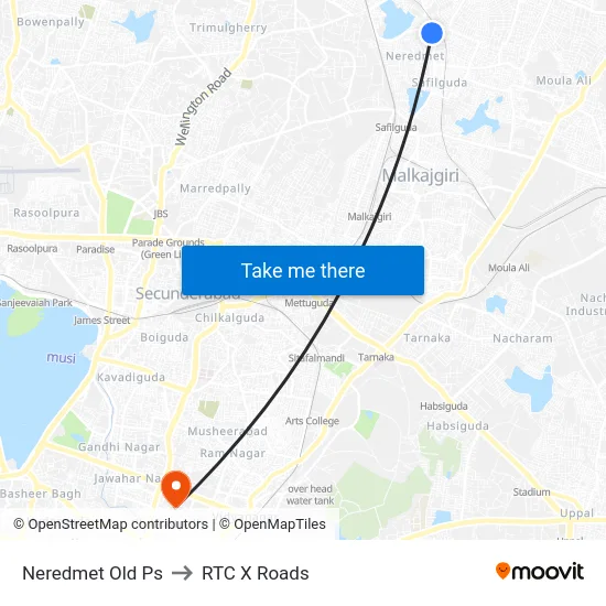 Neredmet Old Ps to RTC X Roads map