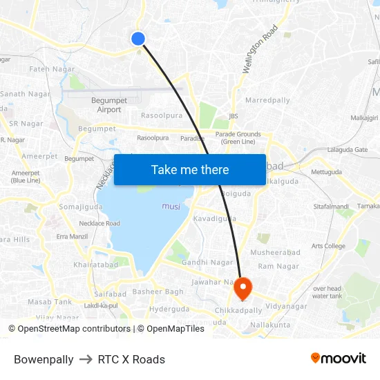 Bowenpally to RTC X Roads map