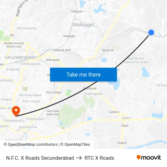 N.F.C. X Roads Secunderabad to RTC X Roads map