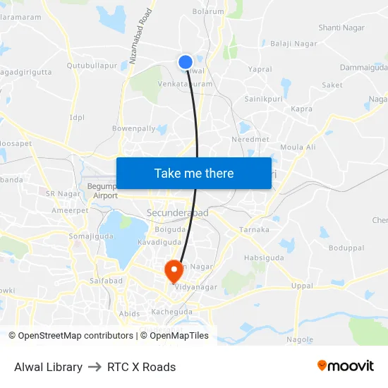 Alwal Library to RTC X Roads map