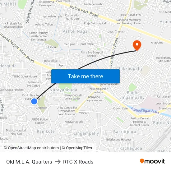 Old M.L.A. Quarters to RTC X Roads map