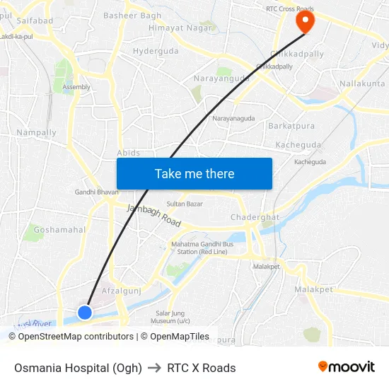 Osmania Hospital (Ogh) to RTC X Roads map