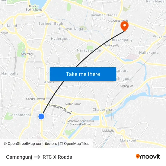 Osmangunj to RTC X Roads map