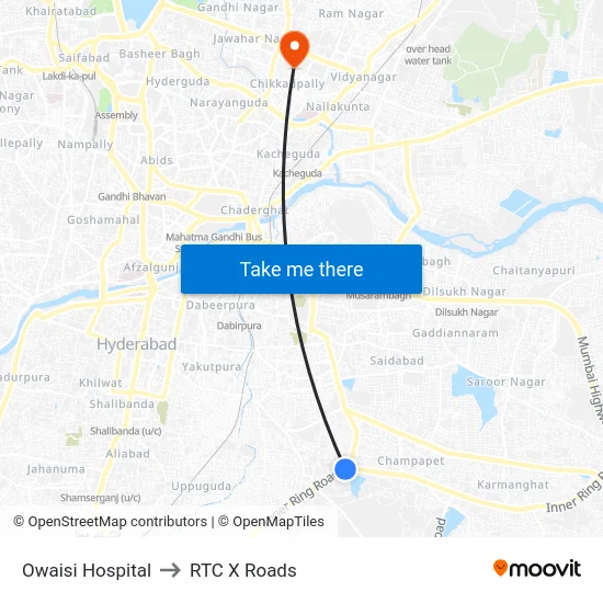 Owaisi Hospital to RTC X Roads map