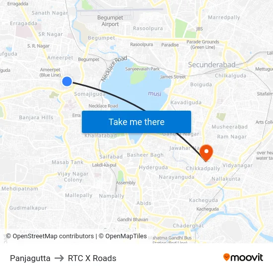 Panjagutta to RTC X Roads map