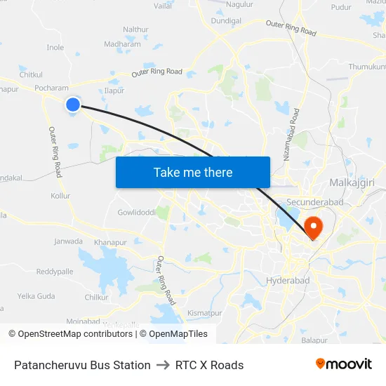 Patancheruvu Bus Station to RTC X Roads map
