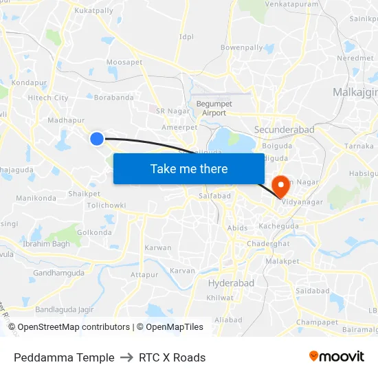 Peddamma Temple to RTC X Roads map
