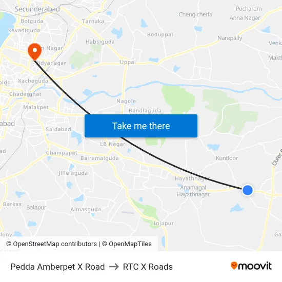 Pedda Amberpet X Road to RTC X Roads map