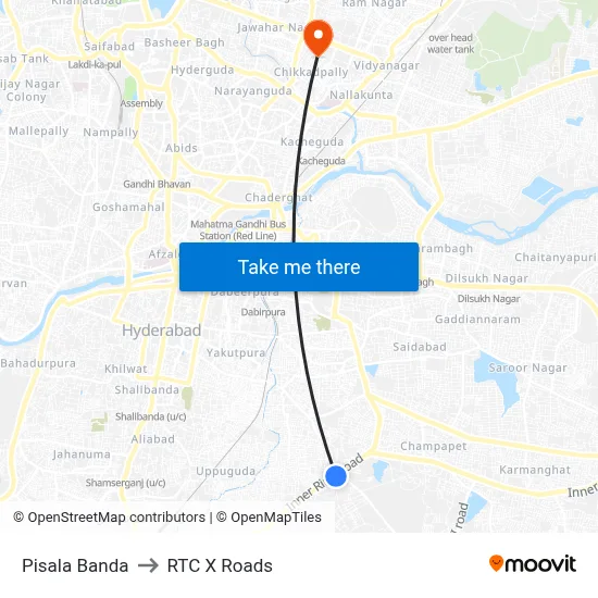 Pisala Banda to RTC X Roads map