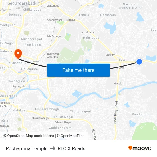 Pochamma Temple to RTC X Roads map
