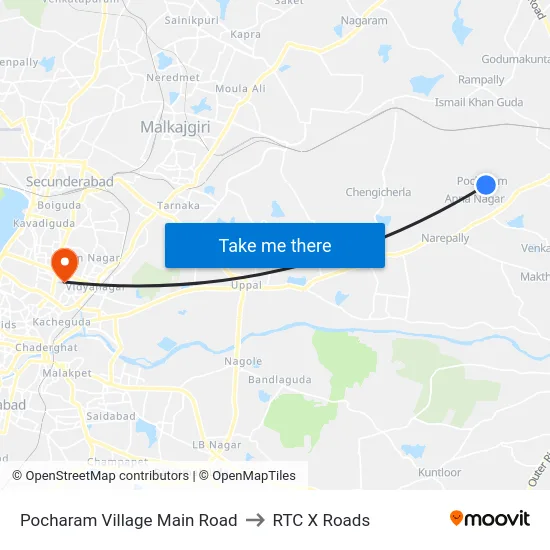 Pocharam Village Main Road to RTC X Roads map