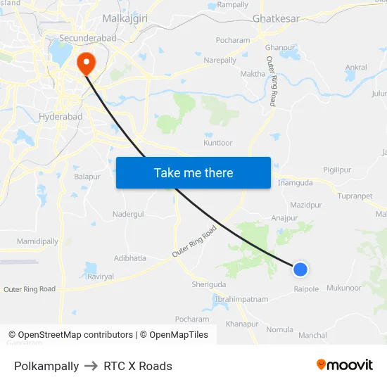 Polkampally to RTC X Roads map