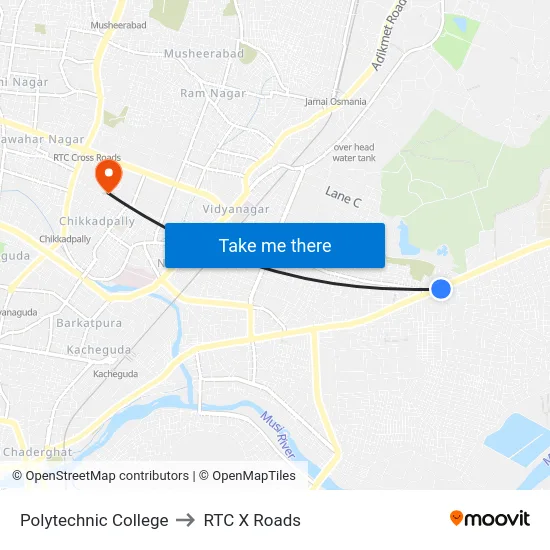 Polytechnic College to RTC X Roads map