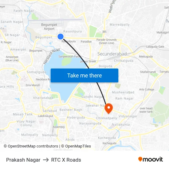 Prakash Nagar to RTC X Roads map