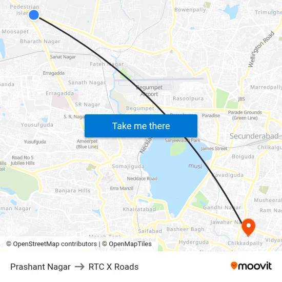 Prashant Nagar to RTC X Roads map