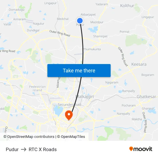 Pudur to RTC X Roads map