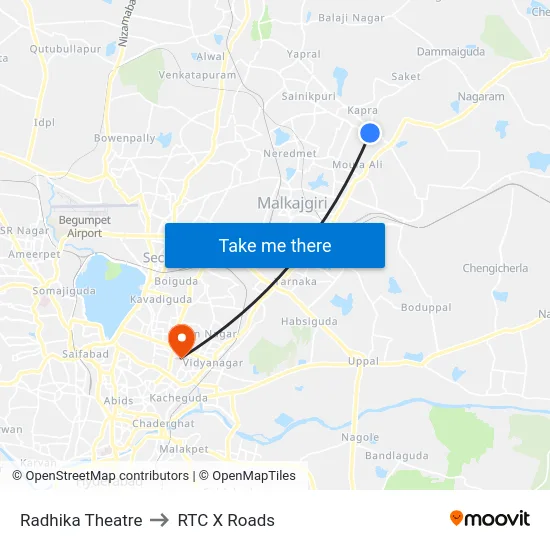 Radhika Theatre to RTC X Roads map
